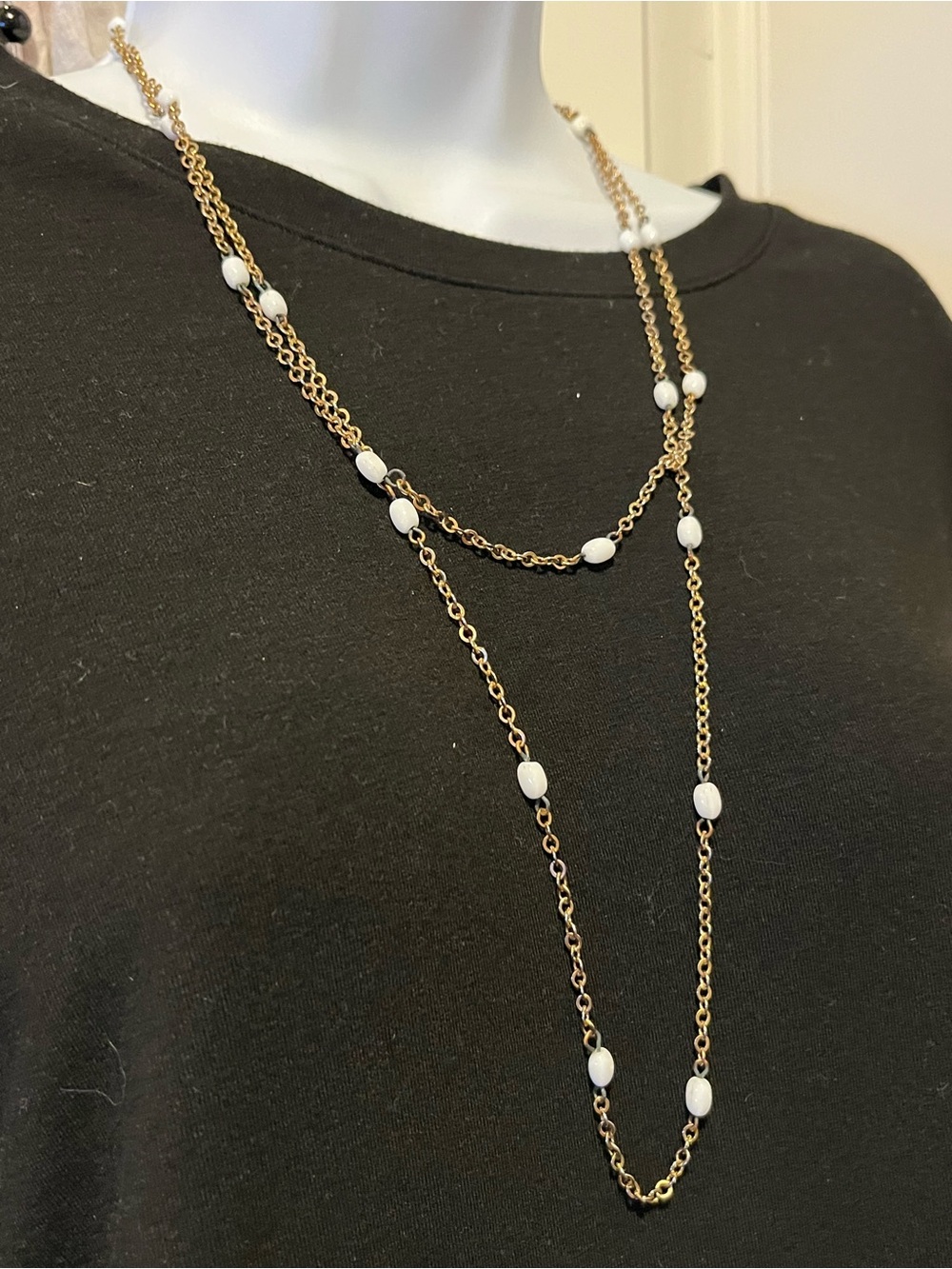 Estate Gold Layered Necklace with White Beads